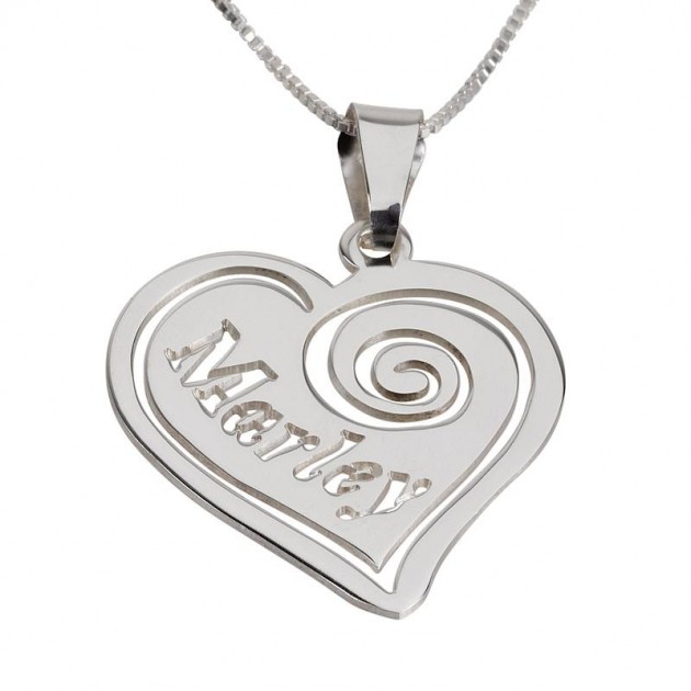 Sterling Silver Heart Pendant with Name Onecklace