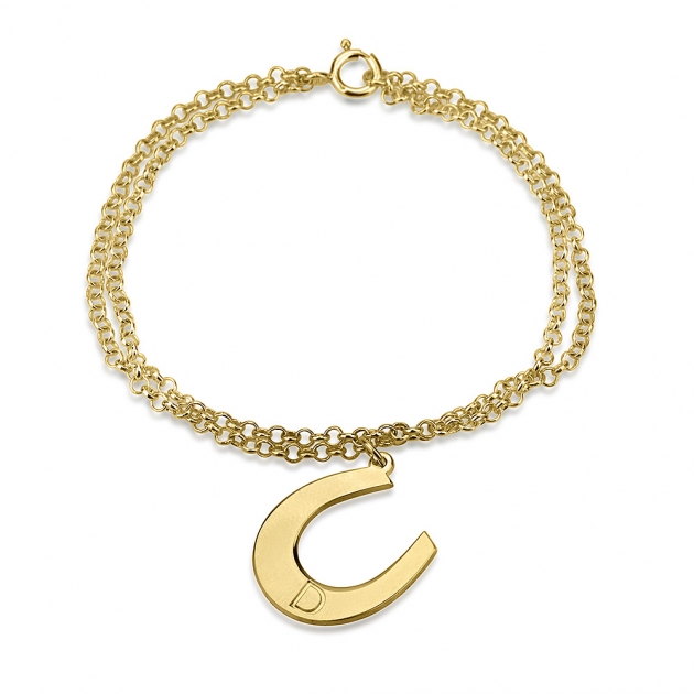 24k Gold Plated Initial Horseshoe Bracelet Onecklace