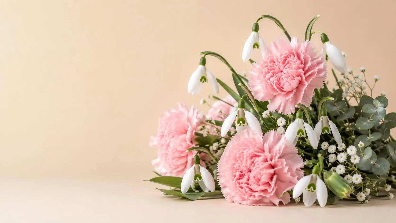 January birth flowers: pink carnations and white snowdrops