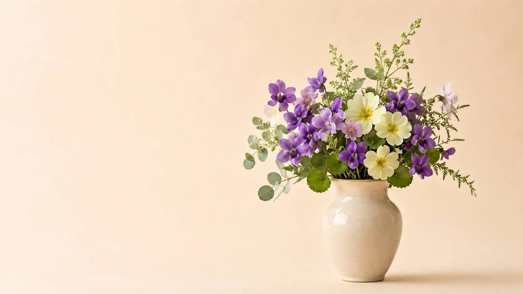 February birth flowers: purple violets and pale primroses