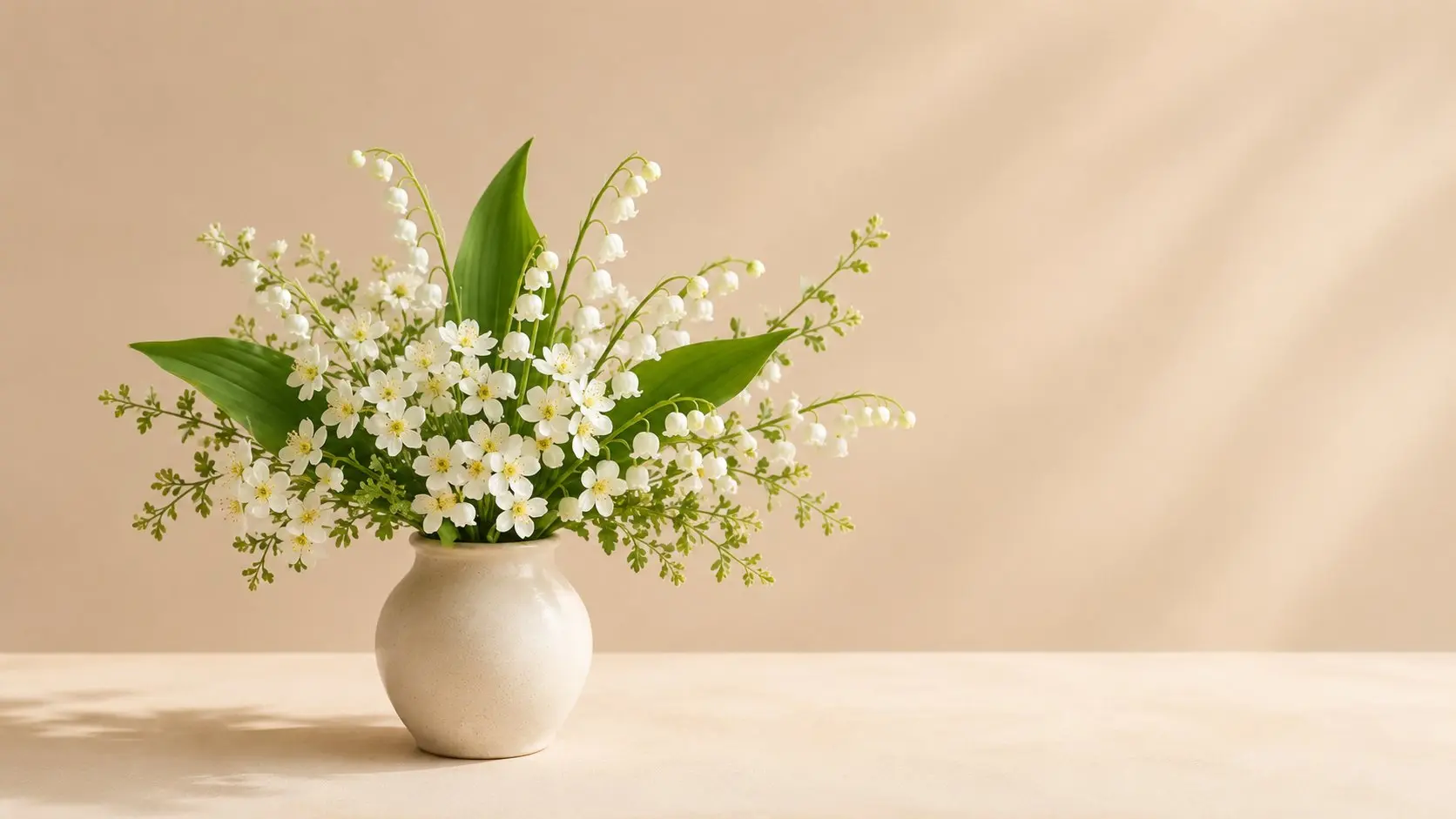 May birth flowers: white lily of the valley and hawthorn blossom