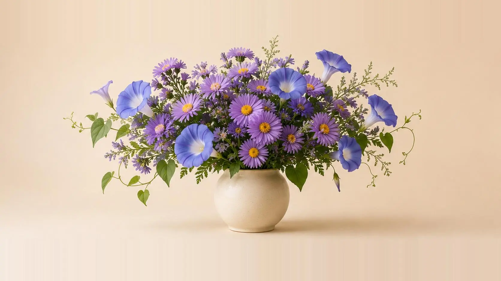 September birth flowers: purple asters and blue morning glory