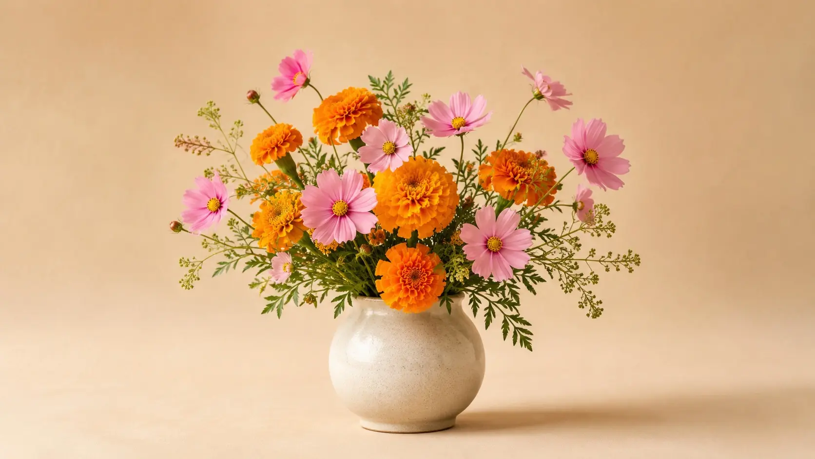 October birth flowers: golden marigolds and pink cosmos