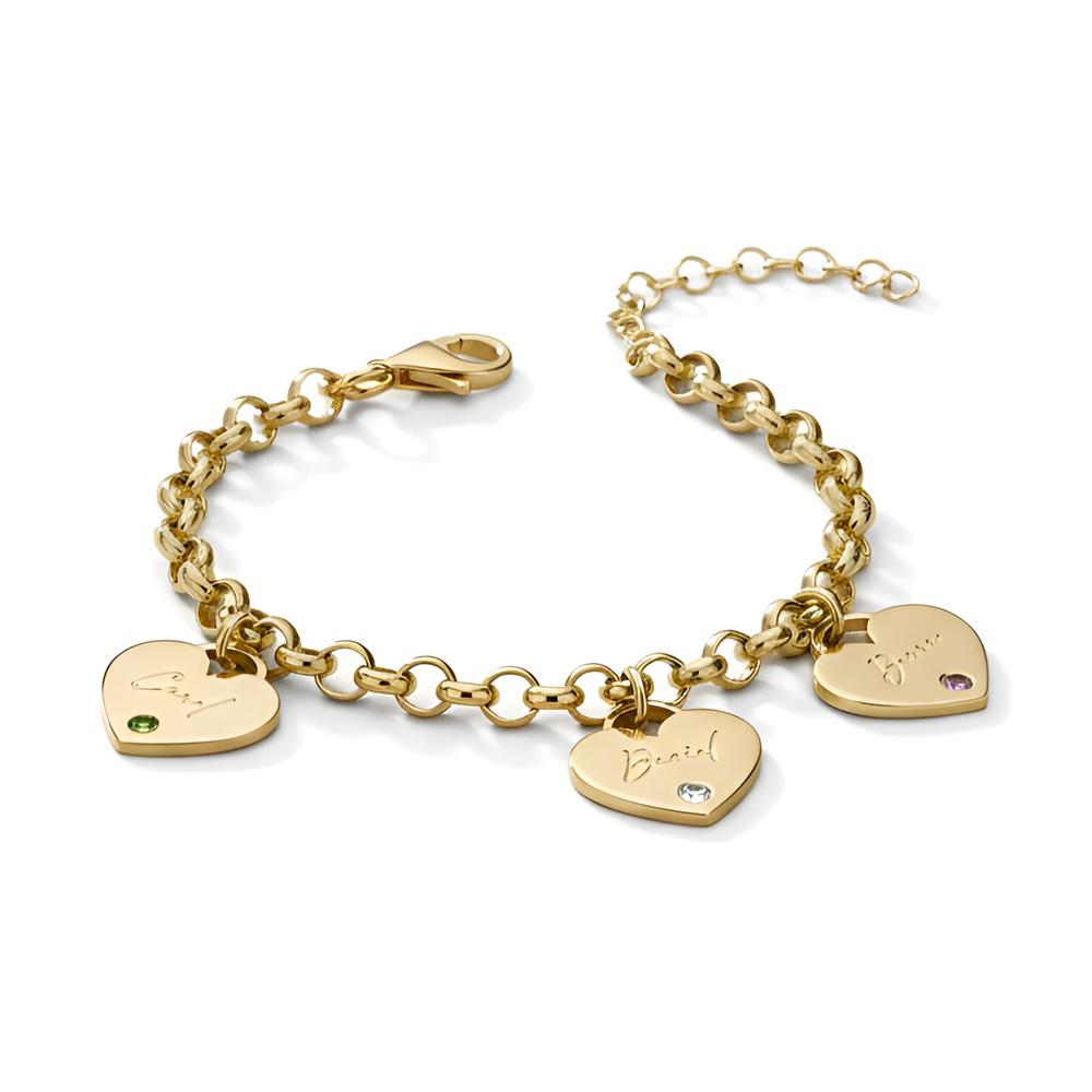 Custom Heart Birthstone Bracelet For Mom - 1
