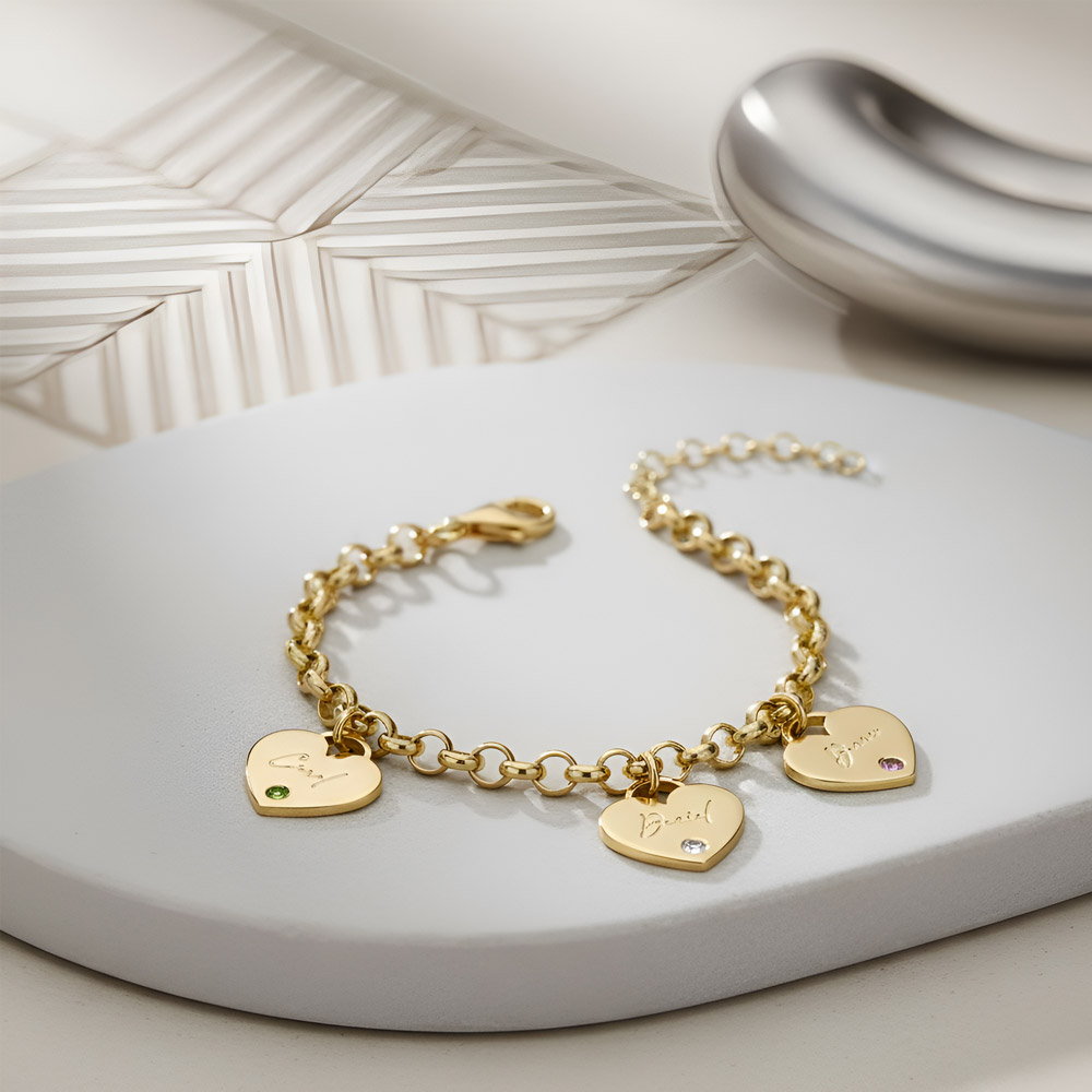 Custom Heart Birthstone Bracelet For Mom - 1