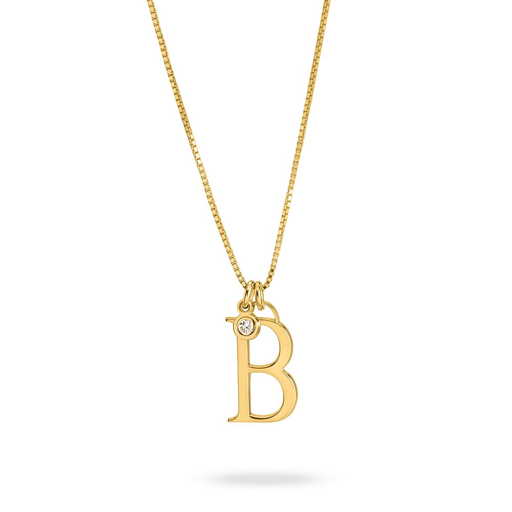 Personalized Initial Necklace with Birthstone Charm - 1