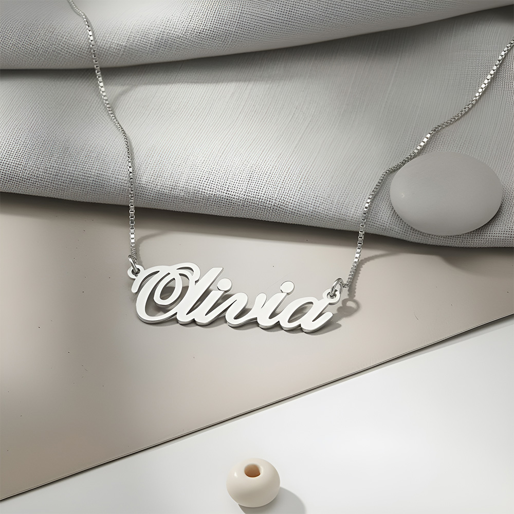 Silver Classic Name Necklace reading Olivia
