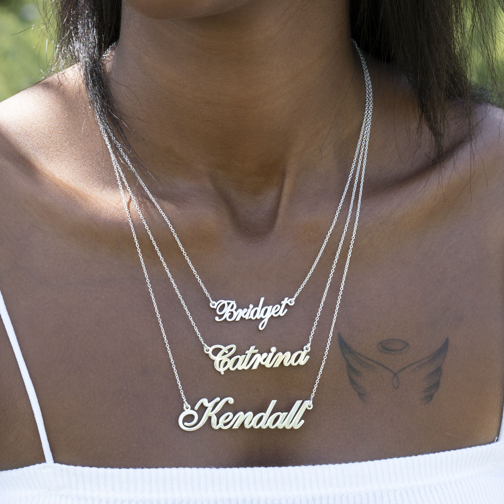 Three Classic Name Necklaces layered together