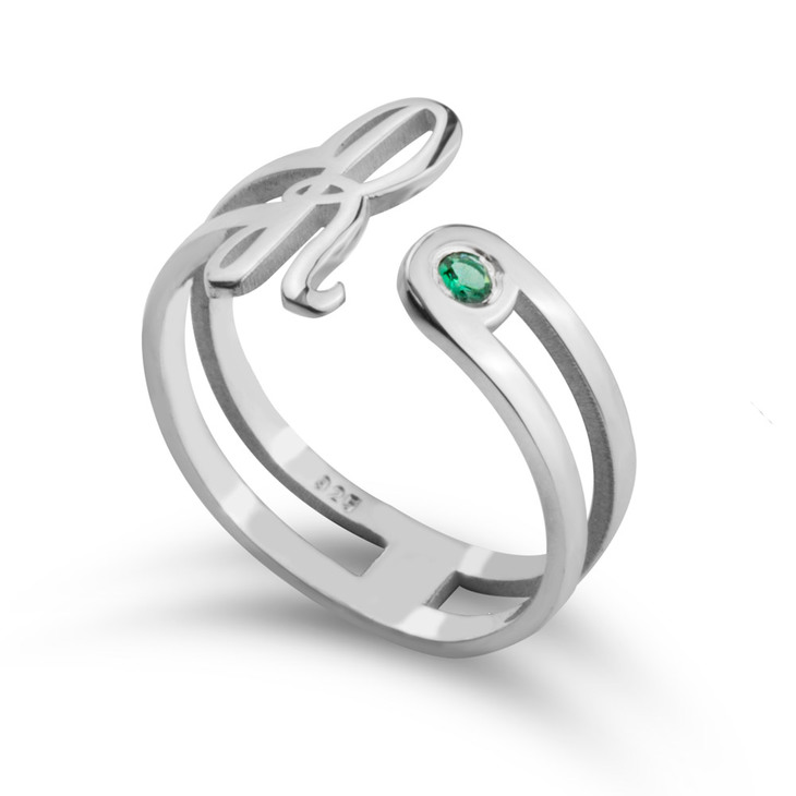 ring with initial and birthstone