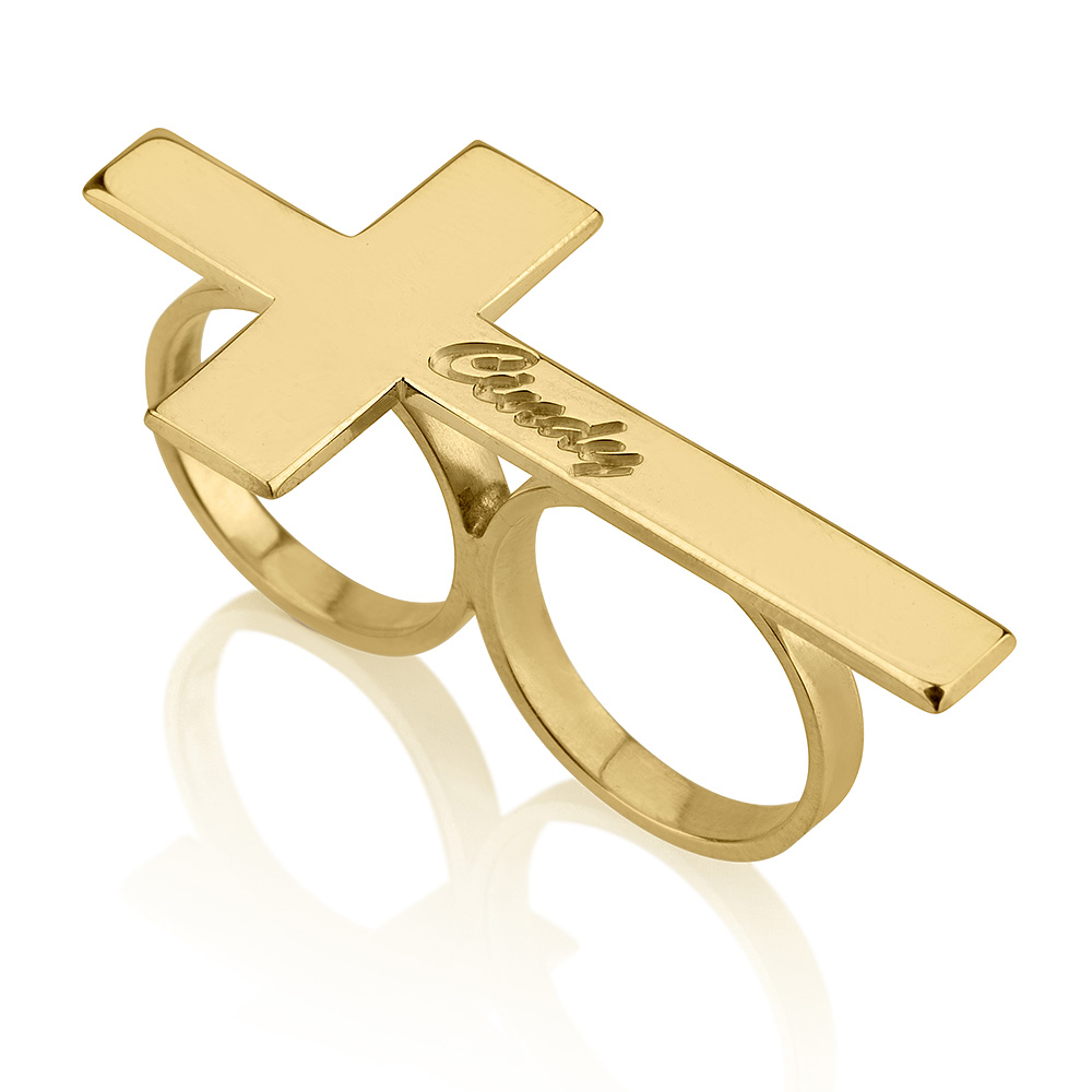 Anillo de Cruz con Nombre para Dos Dedos