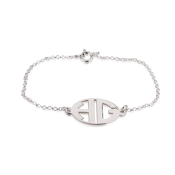 Block Letter Cut Out Monogram Bracelet - Sterling Silver