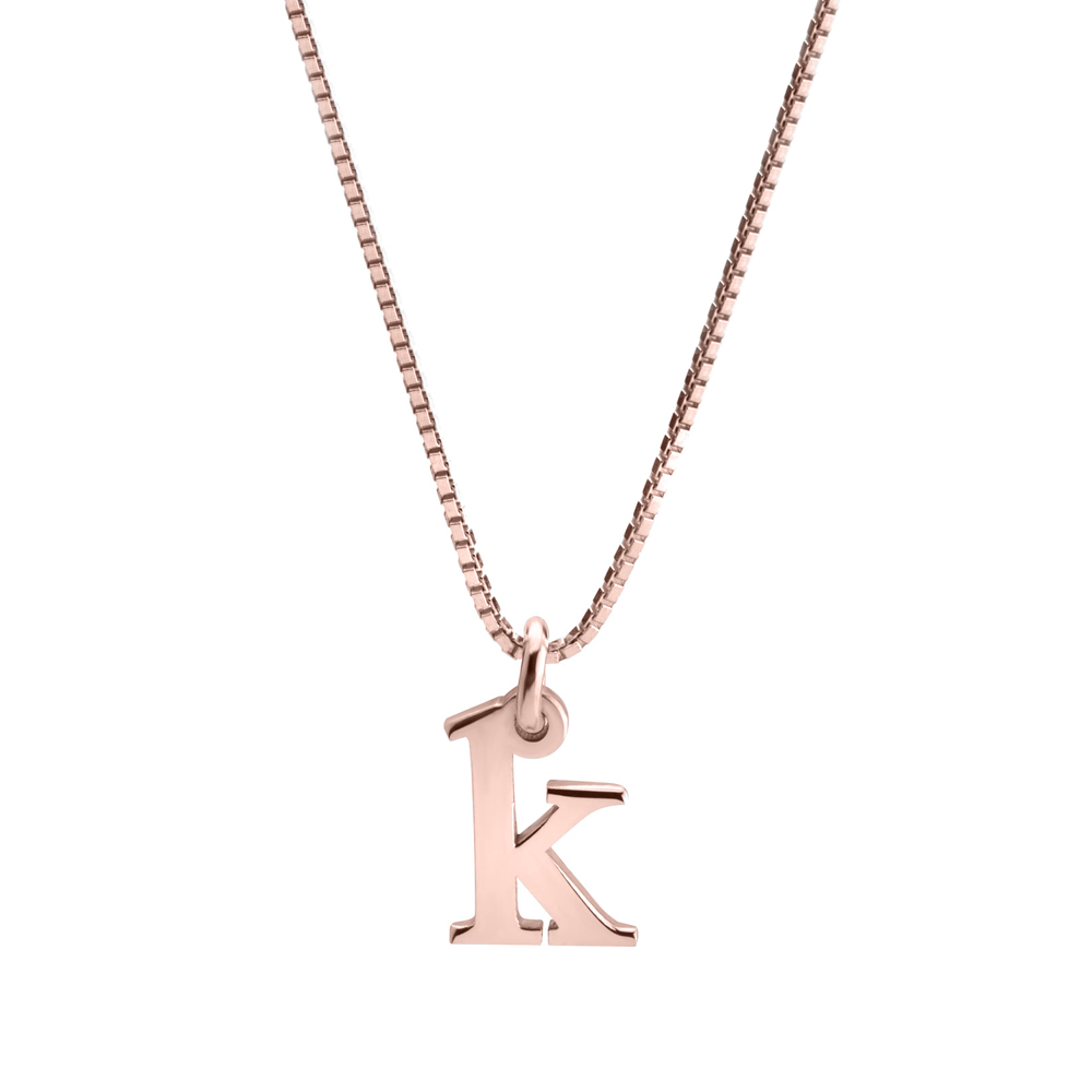 Small Letter Initial Necklace - Rose Gold Plating