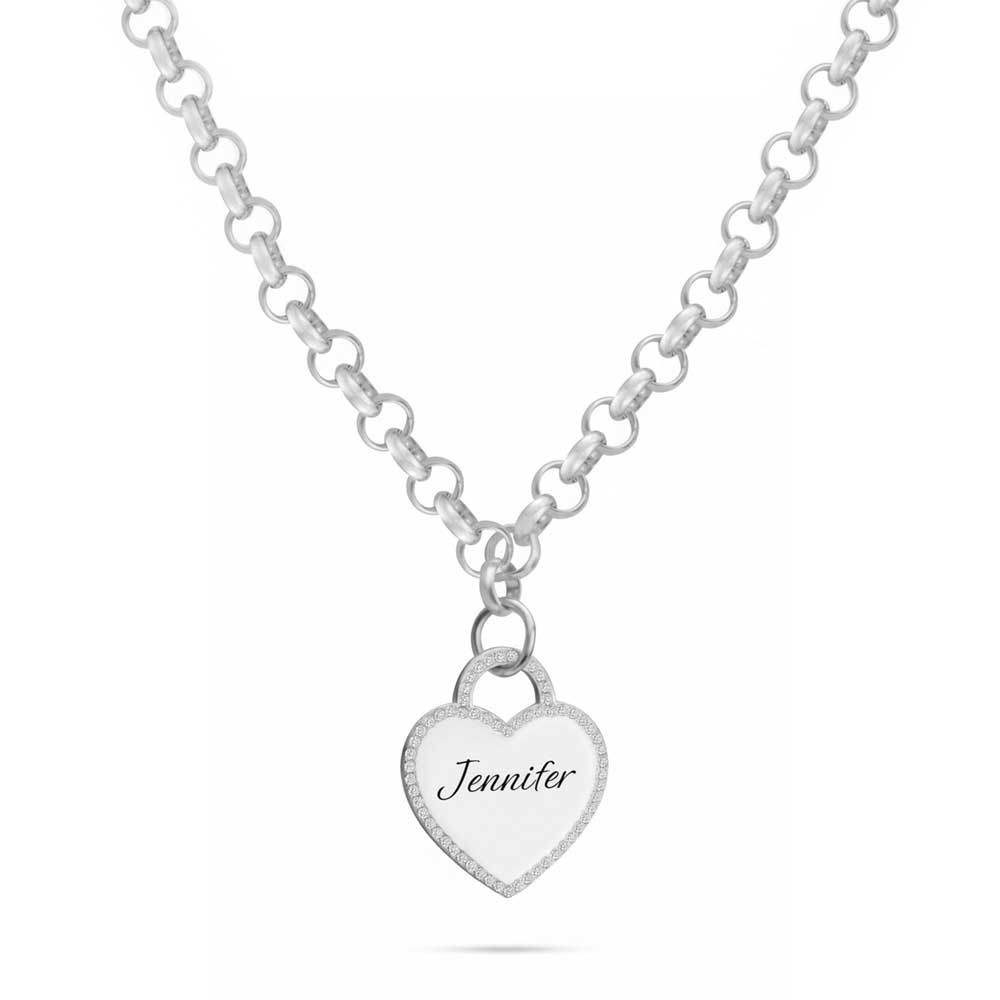 Engraved Heart Necklace with Cubic Zirconia