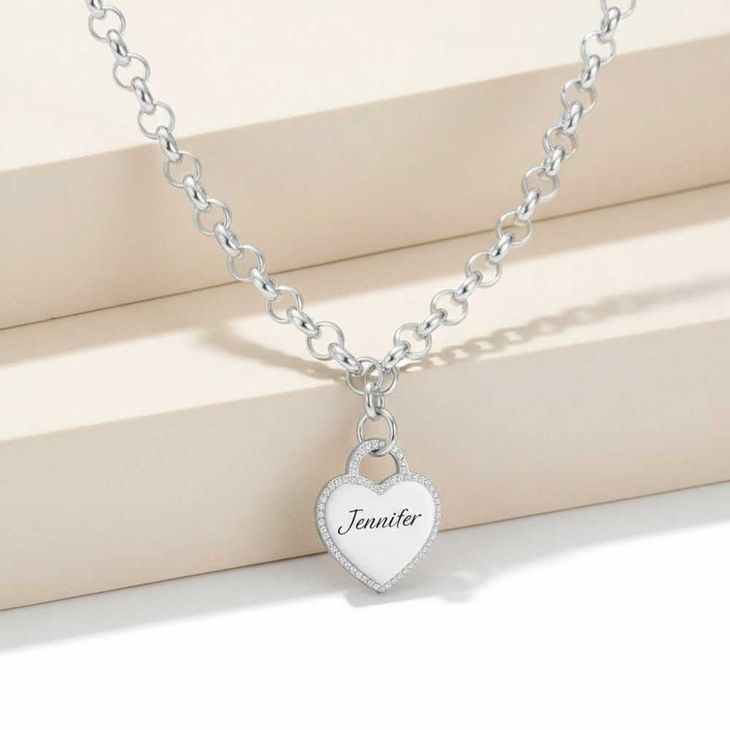Engraved Heart Necklace with Cubic Zirconia information