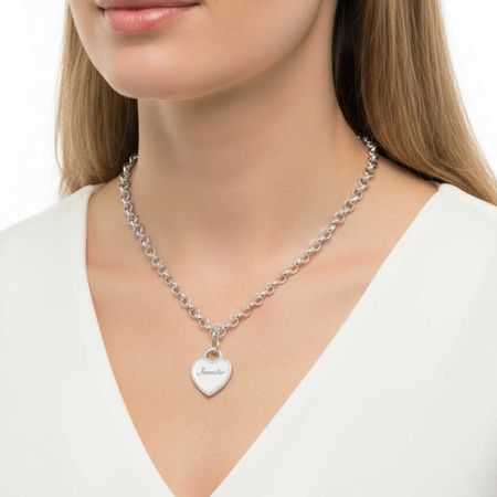 Engraved Heart Necklace with Cubic Zirconia