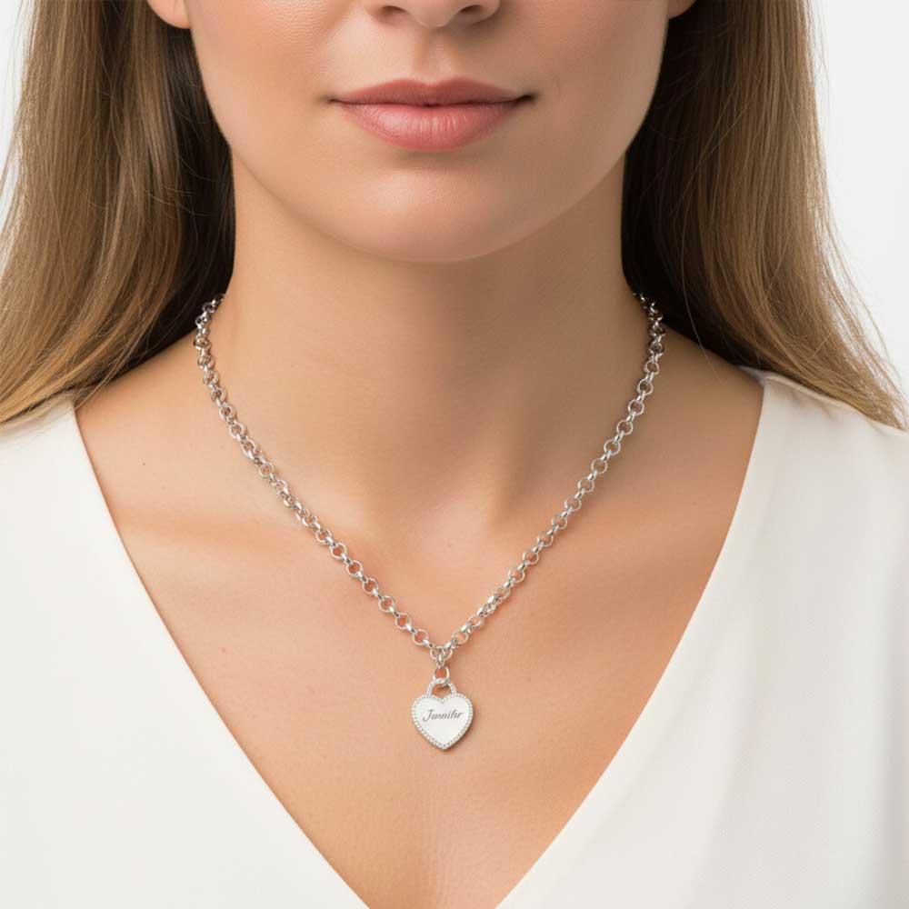 Engraved Heart Necklace with Cubic Zirconia