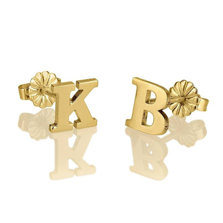 Letter Stud Earrings - 24k Gold Plating