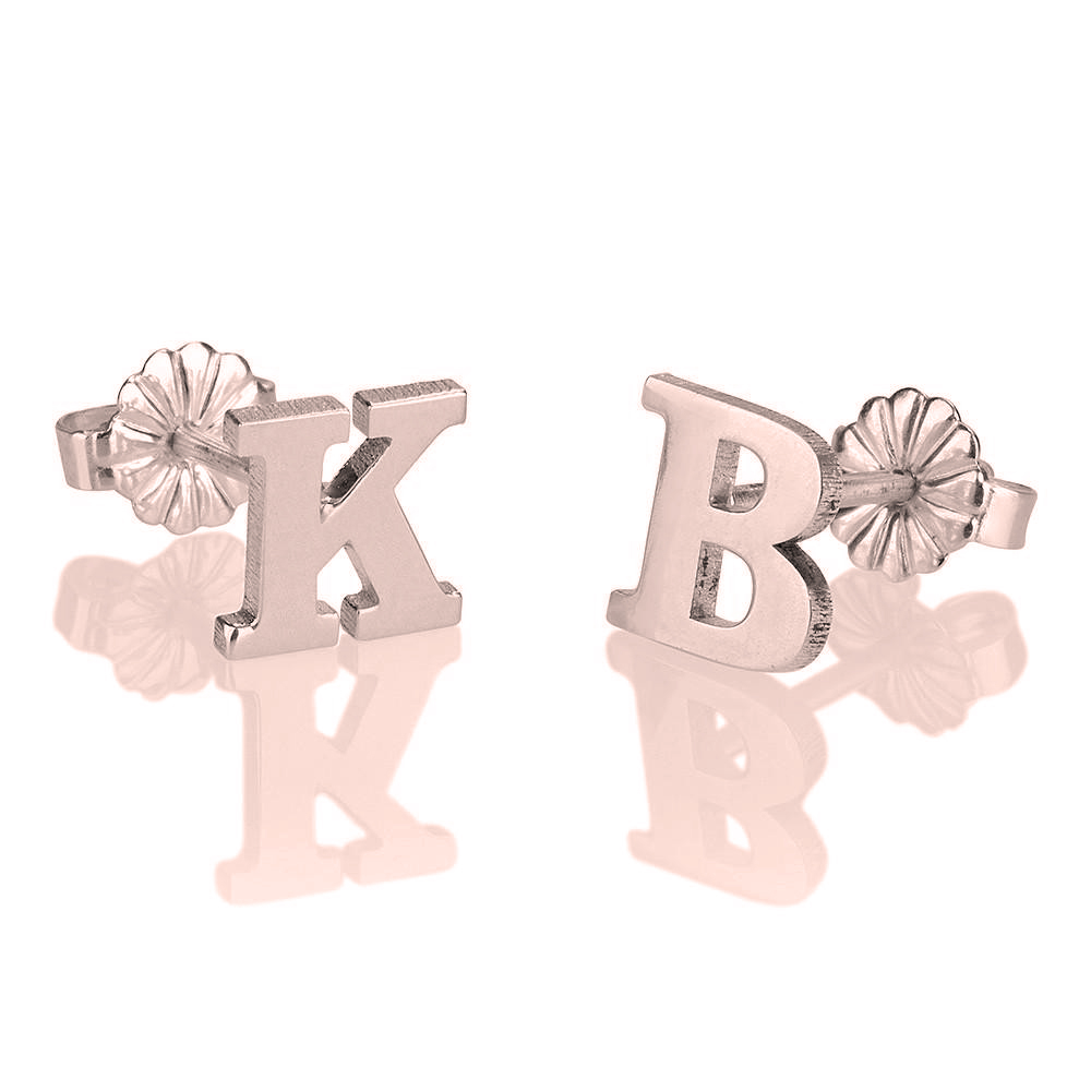 Letter Stud Earrings - Rose Gold Plating