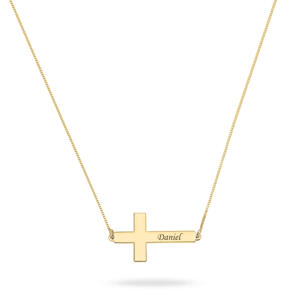 Sideways Personalised Cross Name Necklace