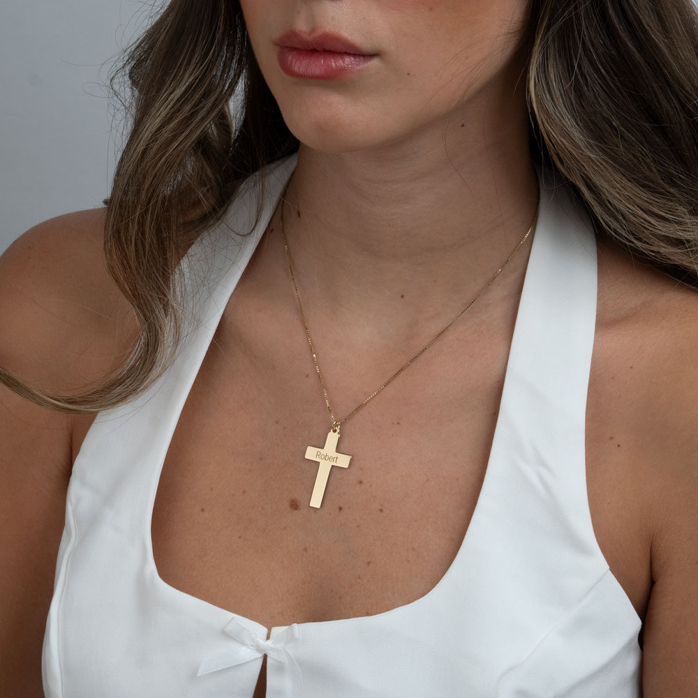 Cross Name Necklace on a model - 2