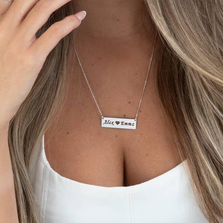 Bar Necklace With Two Cut Out Names model