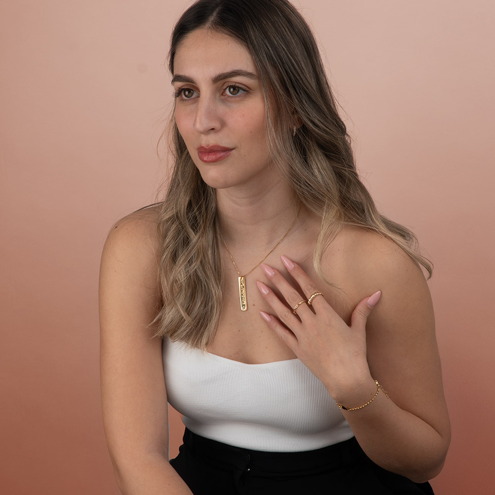 Vertical Bar Necklace with Birthstone