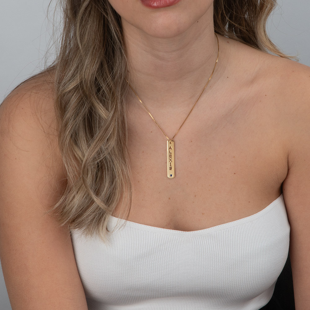 Vertical Bar Necklace with Birthstone