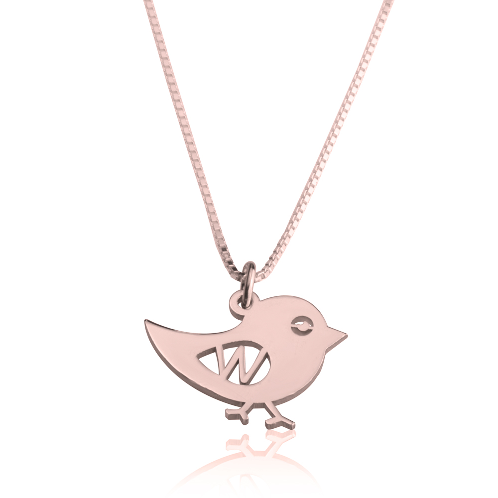 Bird Initial Necklace - Rose Gold Plating
