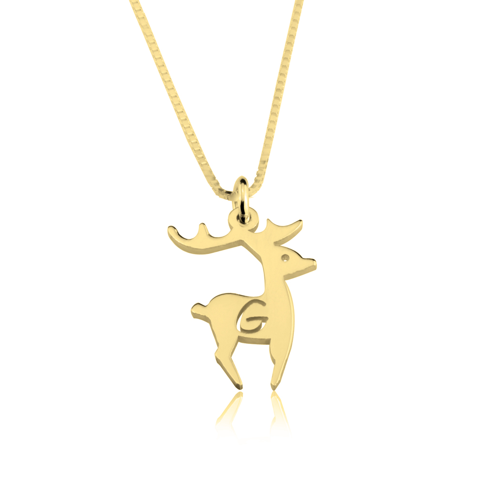 Deer Initial Necklace - 24k Gold Plating