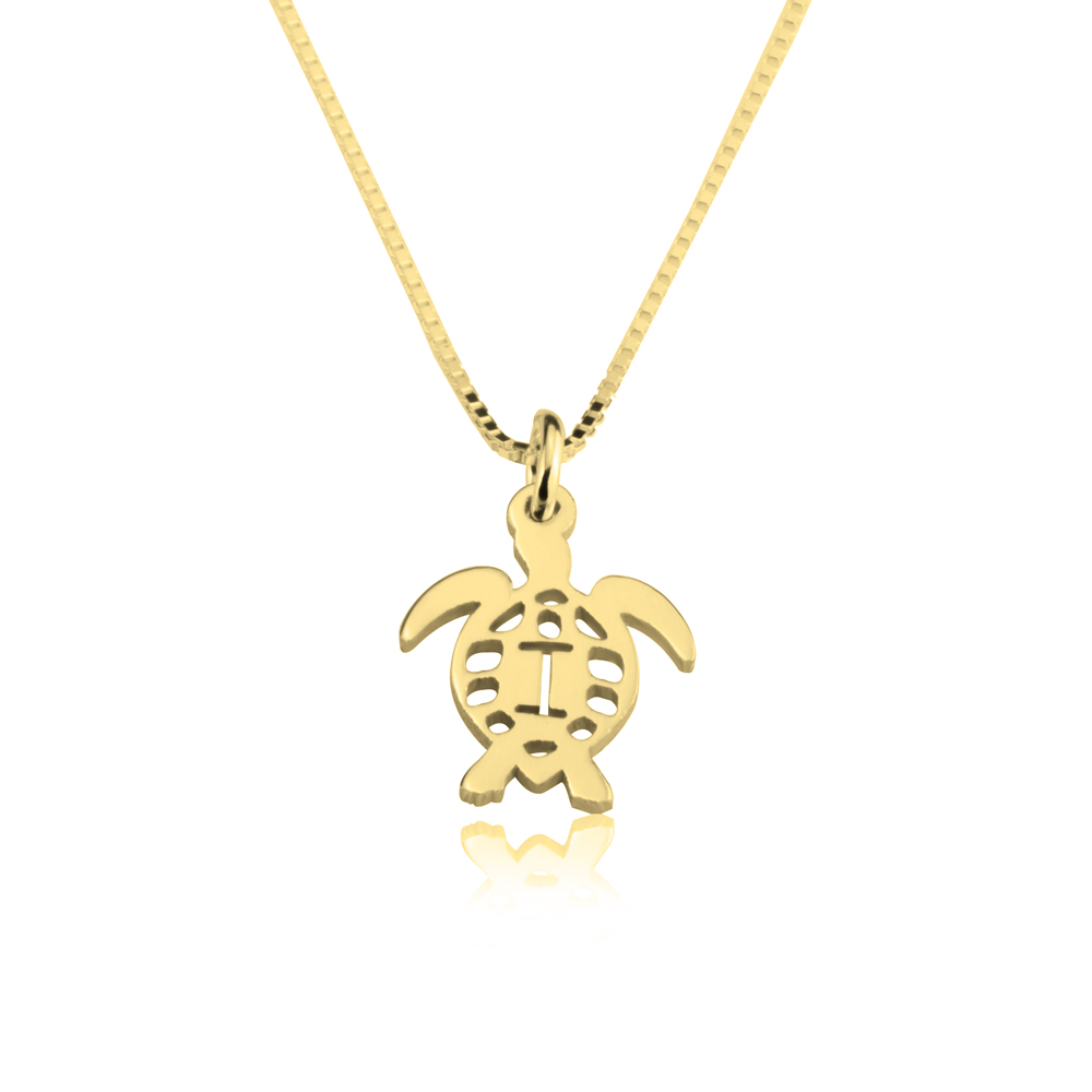 Turtle Initial Necklace - 24k Gold Plating
