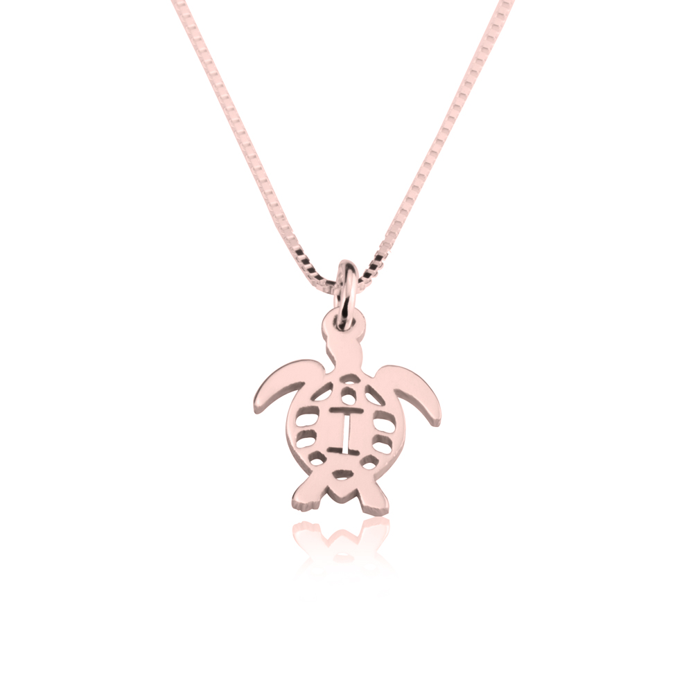 Turtle Initial Necklace - Rose Gold Plating