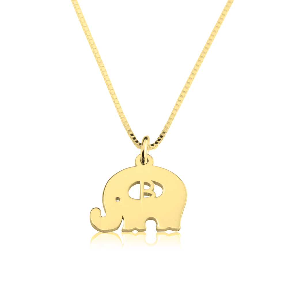 Elephant Initial Necklace - 24k Gold Plating