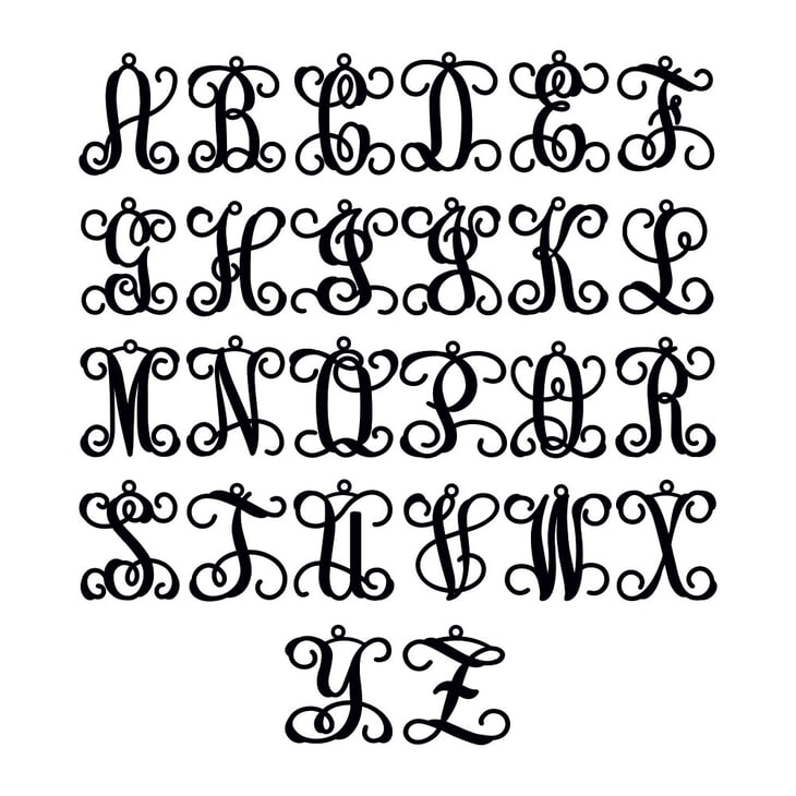 Flowing cursive letters showcasing options for personalized script initial necklace