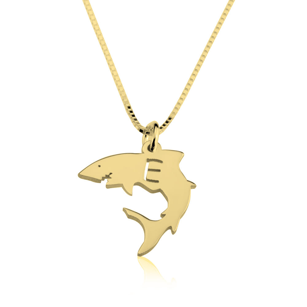 Shark Initial Necklace - 24k Gold Plating