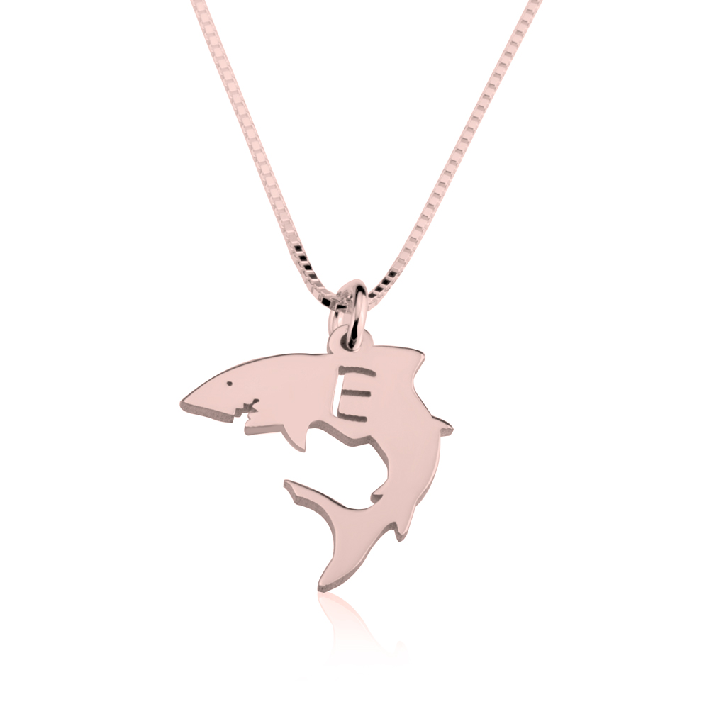 Shark Initial Necklace - Rose Gold Plating