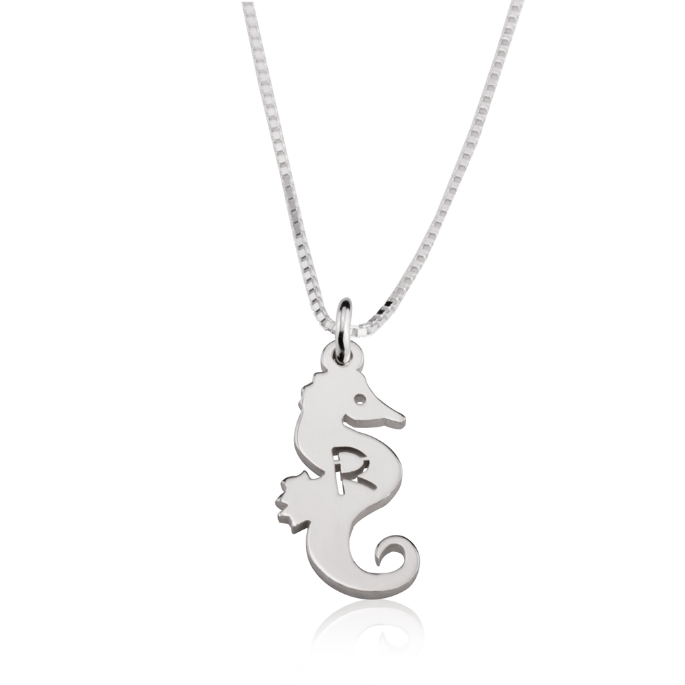 Seahorse Initial Necklace - Sterling Silver