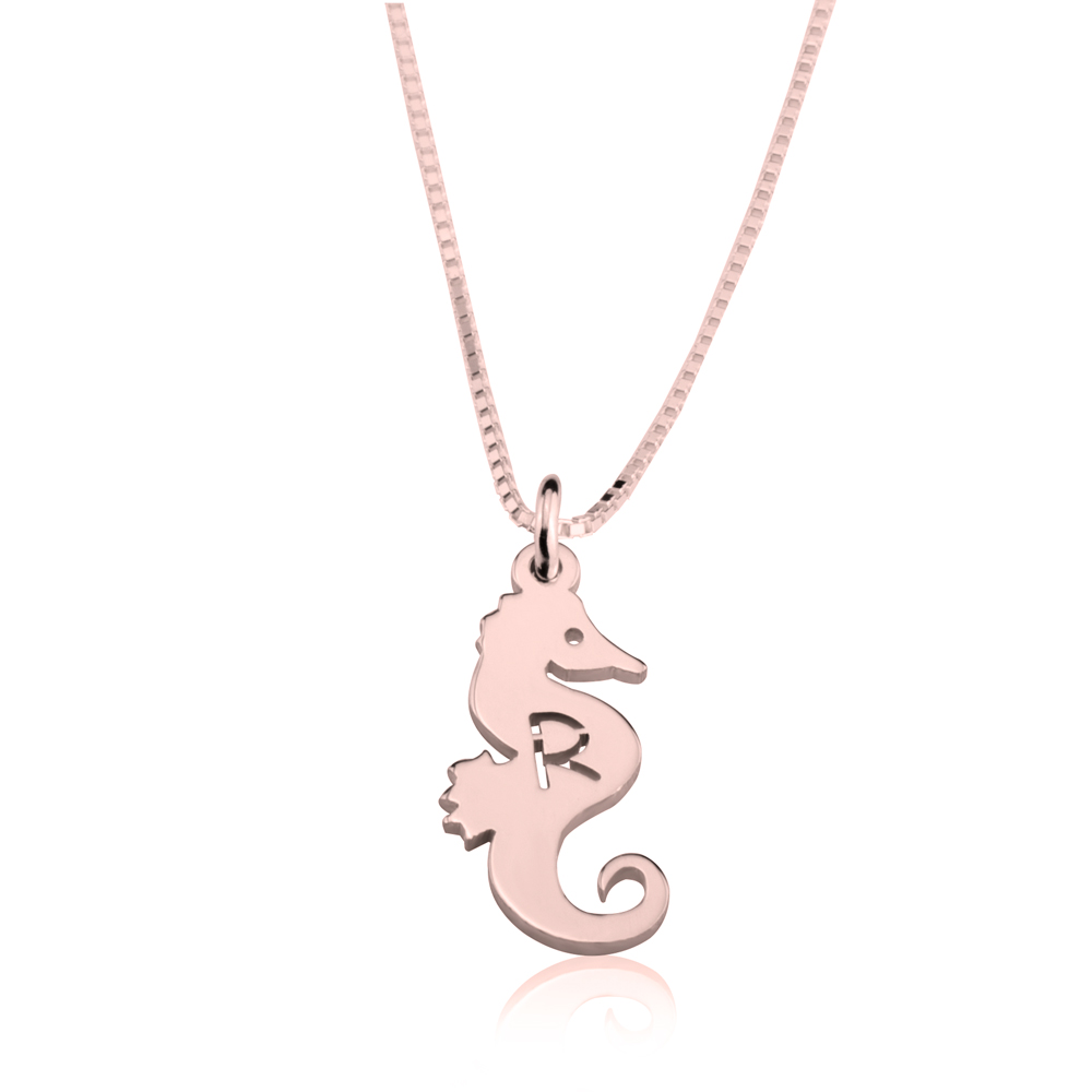 Seahorse Initial Necklace - Rose Gold Plating