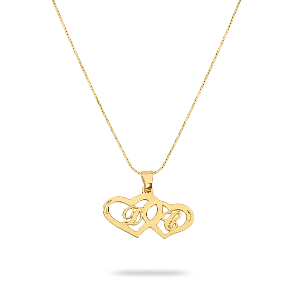 Initials Necklace With Two Hearts