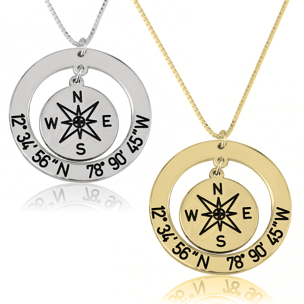 Custom Coordinates and Compass Necklace