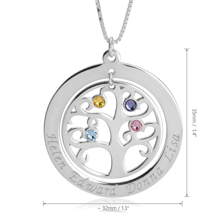Family Tree Necklace with Birthstones information