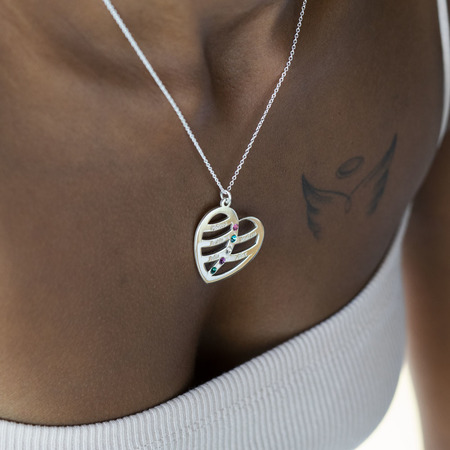 Name and Birthstone Heart Necklace for Mom