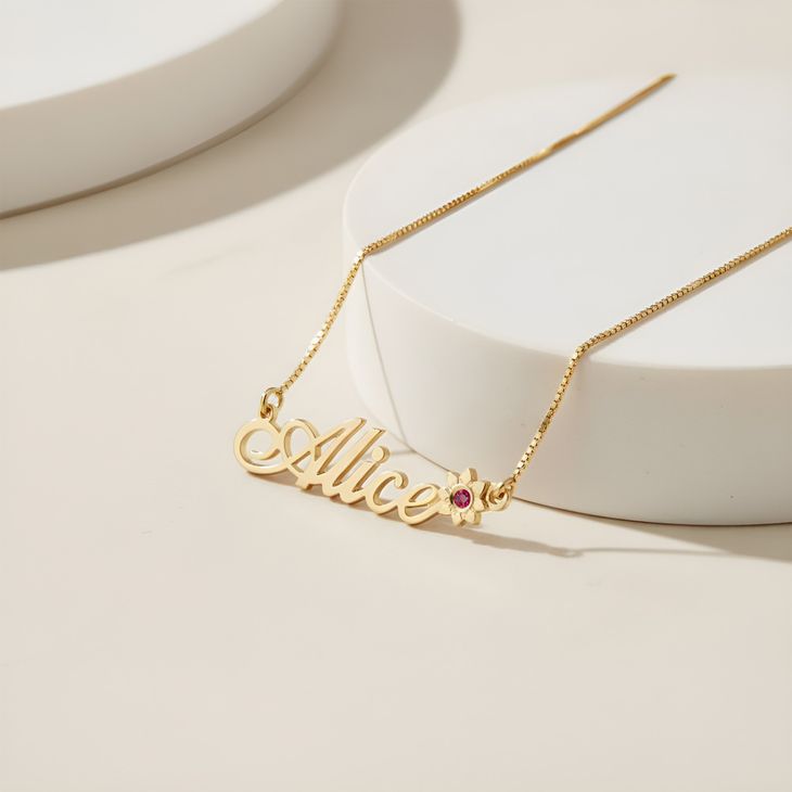 Collar con Nombre, Flor y Swarovski information