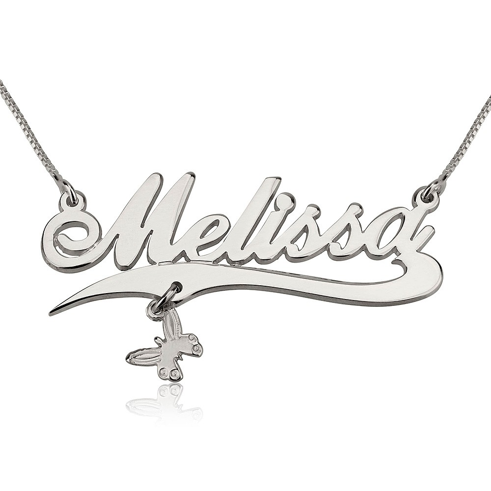 Name Necklace with Line and Charm