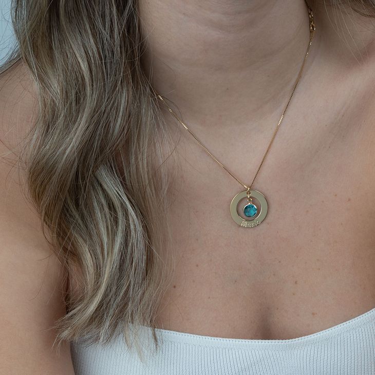 Circle Name Necklace with Birthstone model