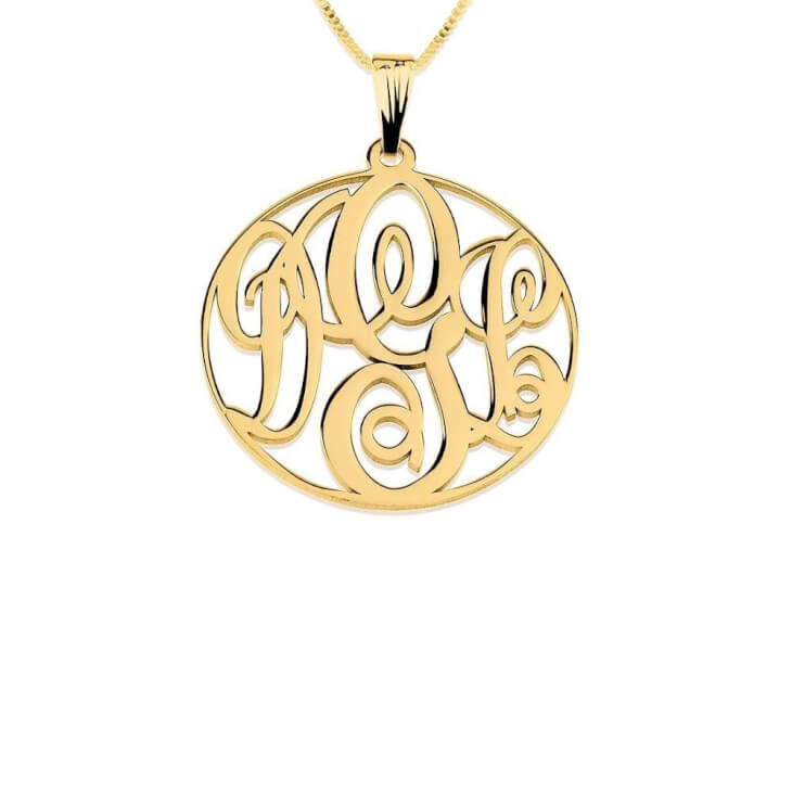 24k Gold Plated Small Circle Monogram Necklace