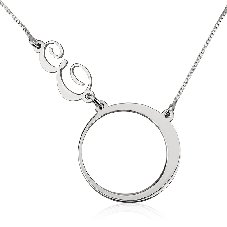 Circle Sideways Initial Necklace - Circle Pendant Initial Necklace Circle Sideways Initial Necklace - Circle Pendant Initial Necklace