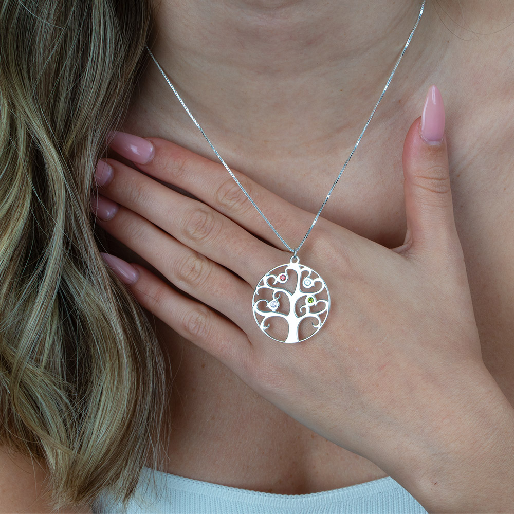Collar de Árbol Familiar con Piedra de Nacimiento 