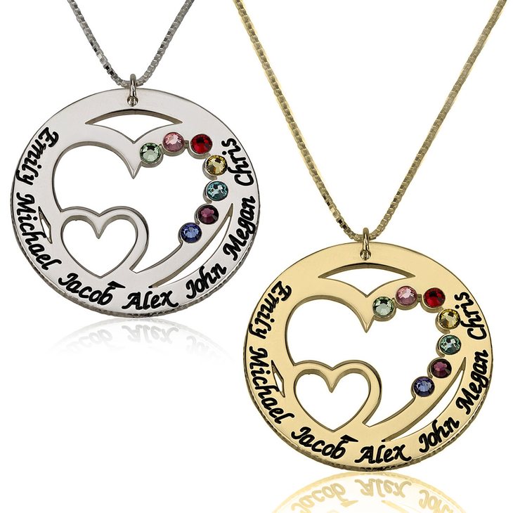 Engraved Birthstone Necklace For Mom