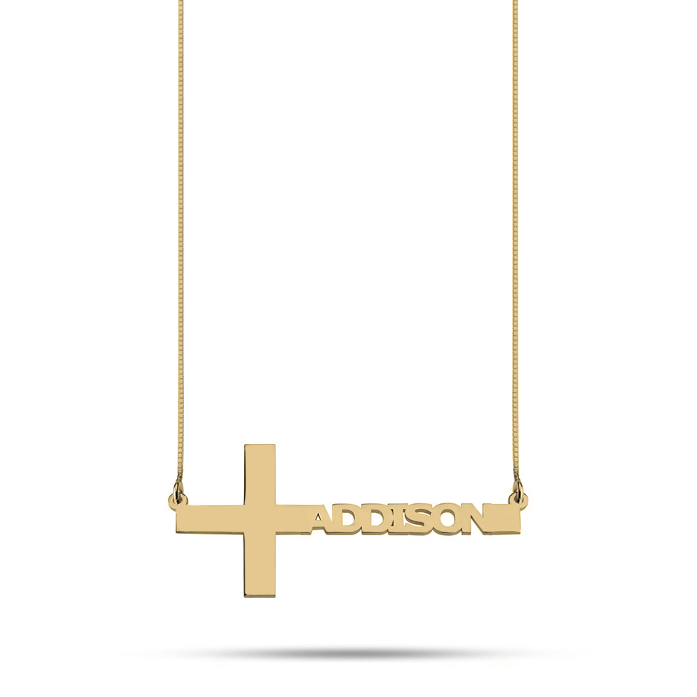Cut Out Sideways Name Cross Necklace