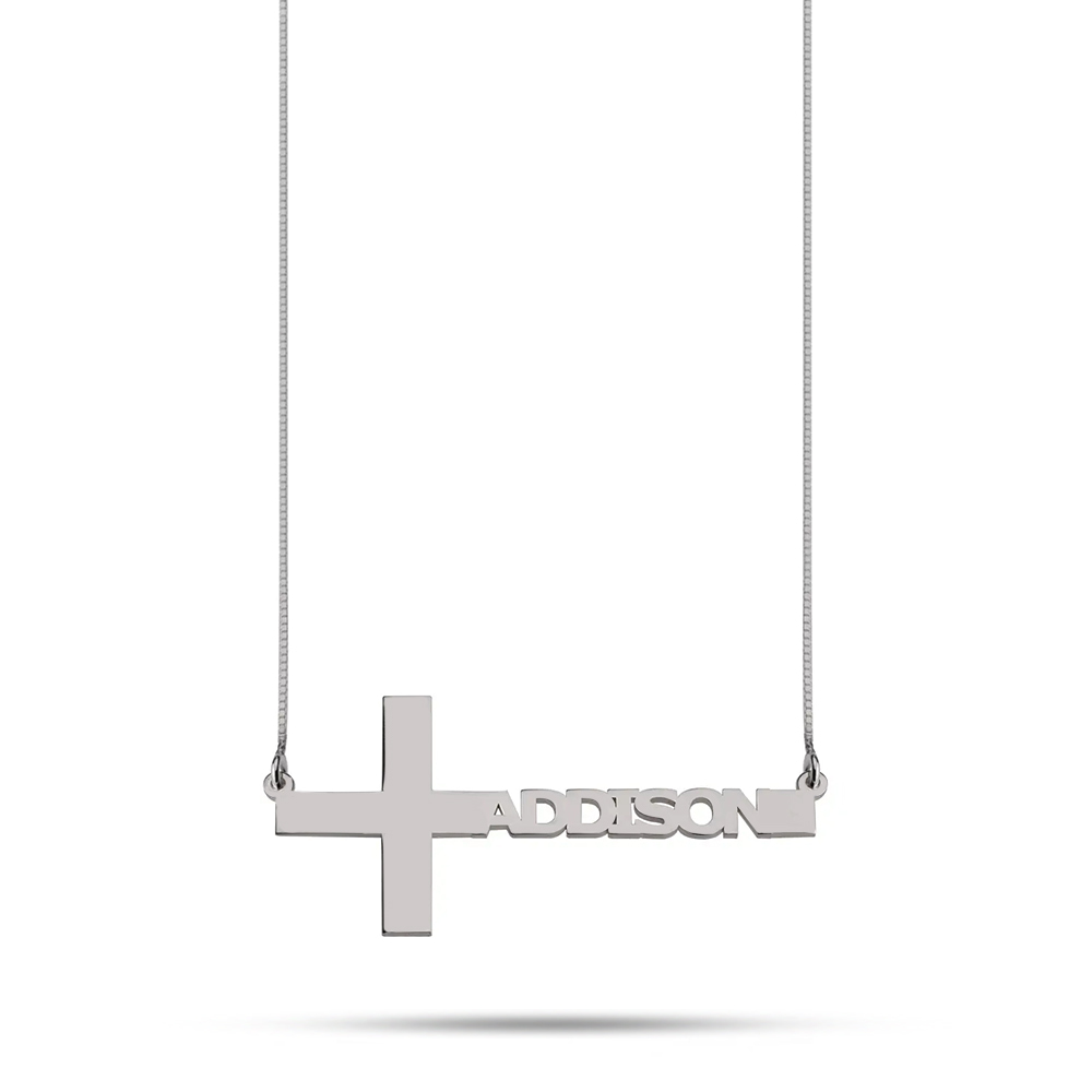 Cut Out Sideways Name Cross Necklace